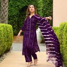 Women&#39;s Rayon Blend Straight Bandhej Printed Kurta with Pant &amp; Dupatta - $30.48