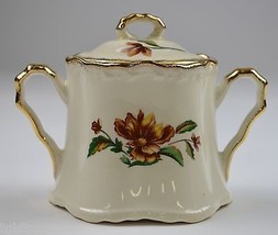 Vintage Lidded Sugar Bowl Floral Pattern &amp; Gold Trim Tableware China Collectible - £11.57 GBP