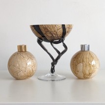 Jozefina Krosno Art Glass Jellyfish Pedestal Bowl &amp; Reed Diffusers, Vintage - £32.03 GBP
