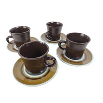 Set of 4 Vintage 1970s Franciscan NUT TREE Cups &amp; Saucers Brown Blue Ear... - £22.83 GBP