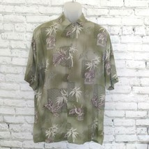 Campia Moda Shirt Mens Large Green Floral Tropical Hawaiian Rayon Button Up - £15.73 GBP