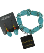 Vintage Dauplaise Dangle Stone Earrings + Turquoise Color Stone Stretch ... - $26.71