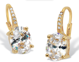 Oval Cut Cz Drop Gp Earrings With Round Accents 18K Gold Sterling Silver - £95.89 GBP