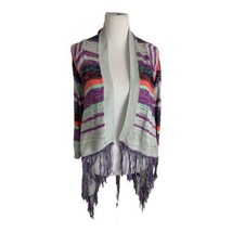 Xhilaration Womens Sweater Adult  XL (18) Gray Purple Fringe Stripes Ope... - £17.03 GBP