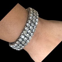 Vtg AirFlex Silver Tone 3 Row Expansion Bracelet w/Crystal Rhinestones - £39.16 GBP