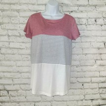 Yun Jey Top Womens Small Red White Gray Striped Color Block Short Sleeve T Shirt - $19.99