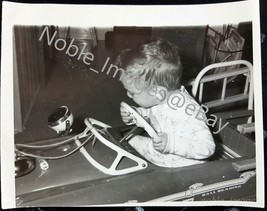 1960s Cute Boy, Fire Chief, Fire Truck Photo B&amp;W Snapshot - £2.78 GBP
