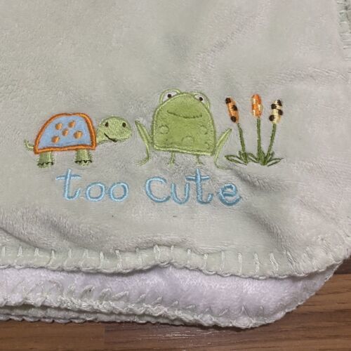 Koala Baby Mint Green Fleece Blanket 2007 Turtle Frog Blanket says “Too cute" - $16.14