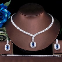  brand royal blue princess cut cz drop earrings necklace bracelet set for women wedding thumb200