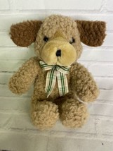 Vintage Commonwealth Plush Puppy Dog Curly Fur Brown Tan Ears Plaid Bow 1999 - £13.63 GBP