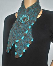 Tabask 100% Alpaca Short Scarf Handmade in Peru Copper &amp; Turquoise 39&quot; - $29.99