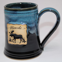 Minnesota Moose Mug Coffee Cup Handmade Blue And Black Pottery Mug Tea Cup Vg - £11.87 GBP
