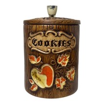 Vintage Treasure Craft Ceramic Woodgrain Red Yellow Apple Cookie Jar 10" Retro - $33.66