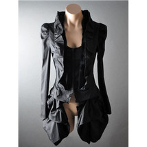 Black Victorian Steampunk Gothic Ruffle Shirtwaist Bustle Tailcoat Vest Top S M - £39.73 GBP