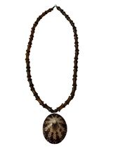 Vintage Acrylic Wood Bead Necklace Shell Pendant Boho Tribal Statement 2... - $22.50