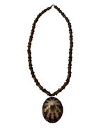 Vintage Acrylic Wood Bead Necklace Shell Pendant Boho Tribal Statement 2... - $22.50
