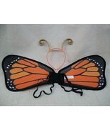 2 pc Child Orange Black Butterfly Wings w/ Antenna HeadBand Costume Mona... - $359.40 MXN