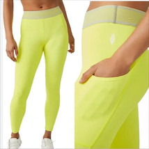 New Womens Free People Movement L Yellow Neon Endurance Leggings Pockets... - $57.42