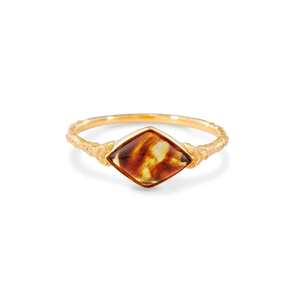 Vintage Amber Ring For Women 925 Sterling Silver Gemstone Rings Recycled Amber J - £29.14 GBP