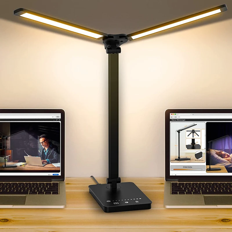 Double head led desk lamp dual swing arm table lamp for home office 5 color modes thumb200