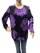 Sharon Anthony Purple Black Floral Long Sleeve Artsy Tunic Top Blouse - £14.92 GBP