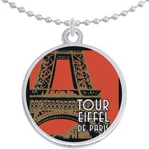 Tour Eiffel Paris Round Pendant Necklace Beautiful Fashion Jewelry - £8.42 GBP