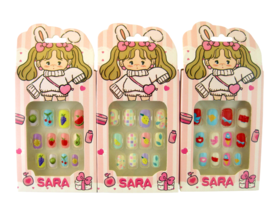 Sara Girls 12 Piece Press On Nails 3 Designs Fruit, Lemon, Heart And Bows - £6.42 GBP+