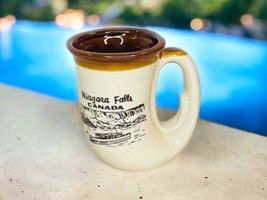 Vintage Niagara Falls Canada Horn Bugle Brown Stoneware Coffee Tea Cup Mug - £8.85 GBP