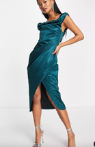 ASOS Design Off-Shoulder Bardot Boned Tuck Midi Dress | Sz 0,  Satin Tea... - £20.54 GBP