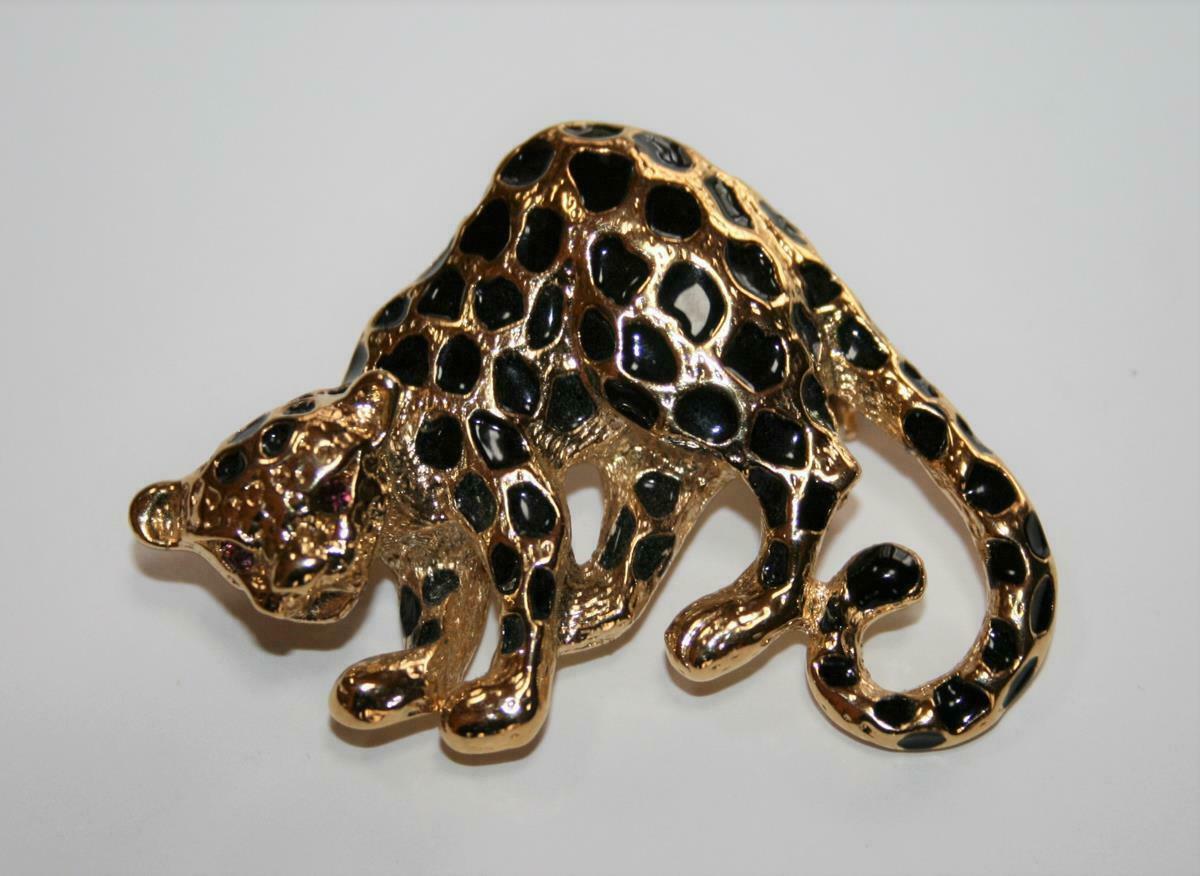 Park Lane Gold Tone Black Enamel Leopard Pendant or Brooch  J339 - $20.00