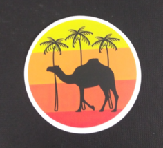 Camel Walking By Palm Trees Desert Sticker 2.25&quot; (I) - $1.64