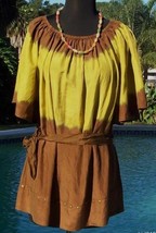 Cache Silk Peasant BOHO Brown Tie Dye Nail Head Top New Size S/M $128 NWT - $57.60