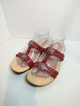 Minnetonka Cushioned Red Woven Leather Slide On Sandals W/Silver Detail ... - $18.69