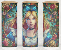 Frosted Glass Alice in Wonderland Stained Glass Style Cup Mug Tumbler 25oz - £15.78 GBP