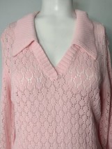 Adolfo Collared Semi Open Knit Pencil Sweater Dress Size L Pink Cuffed S... - $44.54