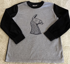 Fortnite Boys Gray Black Loot Llama Fleece Long Sleeve Pajama Shirt 8 - £5.77 GBP