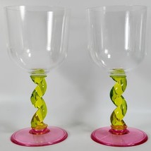 Vintage 80s Set of 2 Precisioncraft Acrylic Twisted Stem Drinking Goblet Glasses - £11.19 GBP