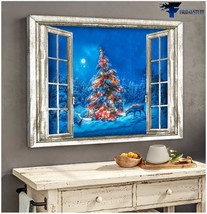 Christmas Canvas Lighted Pine Tree Window Farmhouse Christmas Gift - £12.86 GBP