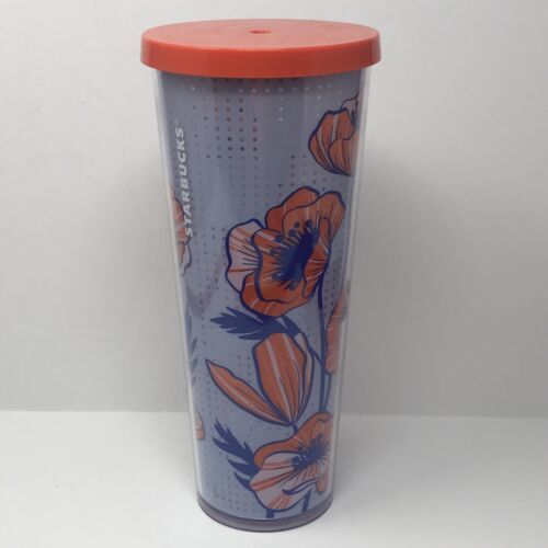 Starbucks 2017 Venti Poppy Floral Flower Cold Cup Tumbler 24 oz w/ Lid  - $34.65