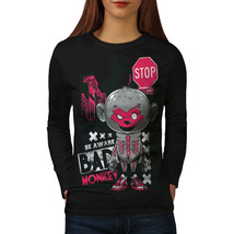 Wellcoda Bad Monkey Stop Zombie Womens Long Sleeve T-shirt, Bad Casual Design - £18.92 GBP