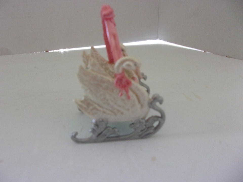Hallmark 1988 Christmas Sweetheart Swan Sleigh Ornament 3.5&quot; Tall - $5.95
