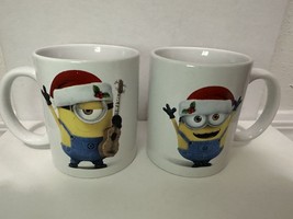 2 Minion Despicable Me Christmas Coffee Cup Mug Santa Universal Studios Used - £10.54 GBP