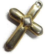 Cross Charm Pendant Gold Tone Patina Vintage Petite - £7.77 GBP