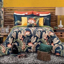 SAFARY TROPICAL LEAVES REVERSIBLE COMFORTER SET SHEET CURTAINS 10 PCS QU... - £167.37 GBP