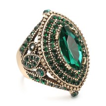 Luxury Antique Ring For Women Vintage Look AAA Green Crystal Boho Jewelry Gold C - £7.04 GBP