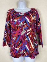 Rafaella Womens Size M Purple Abstract Cotton Stretch Knit Blouse 3/4 Sleeve - £5.05 GBP