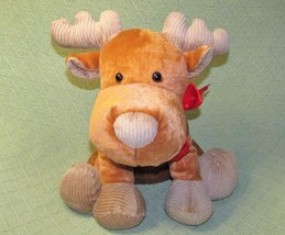 Galerie Plush Moose Reindeer W/ Red Ribbon Brown Tan Ribbed Antlers 12&quot; Sitting - £8.47 GBP