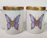 Royal Gallery Gold Buffet Purple Butterfly Coffee Mugs 1991 Set of 2 Fed... - $19.75