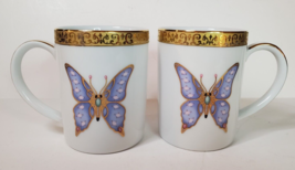 Royal Gallery Gold Buffet Purple Butterfly Coffee Mugs 1991 Set of 2 Fed... - $19.75