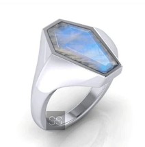 Natural Moonstone Ring For Men Coffin Shaped Moonstone Signet Ring Unisex Ring - £69.41 GBP
